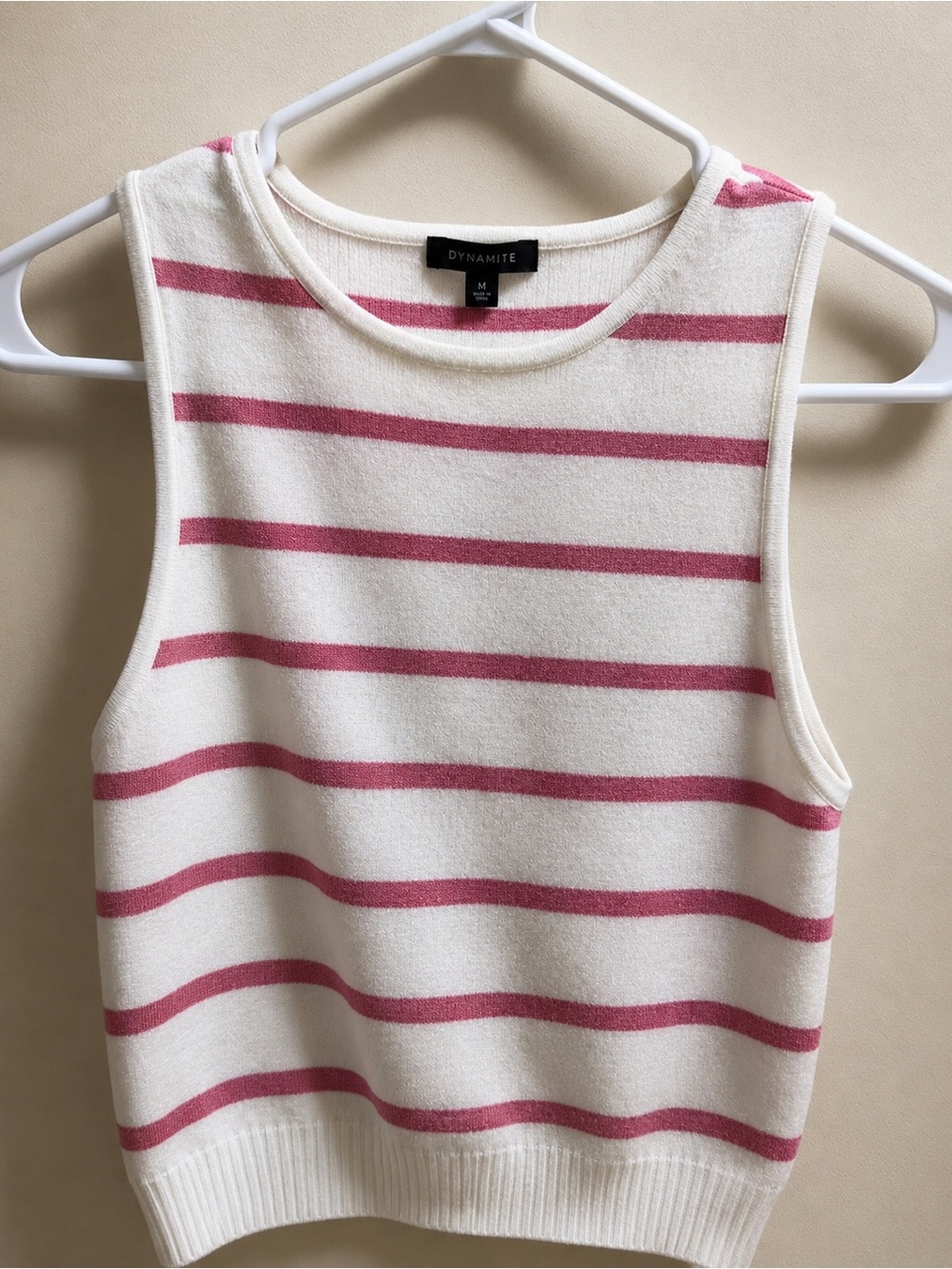 Dynamite Skylar Striped Tank Top Pink & White